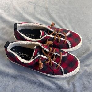 Sperry Top Sider Buffalo Plaid Faux Fur Sherpa slip on women's size 7